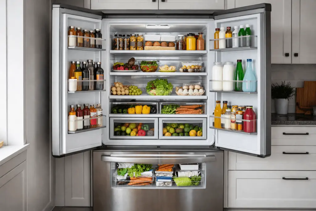 Refrigerator running constantly: hand feeling the warm back of a fridge in a home kitchen