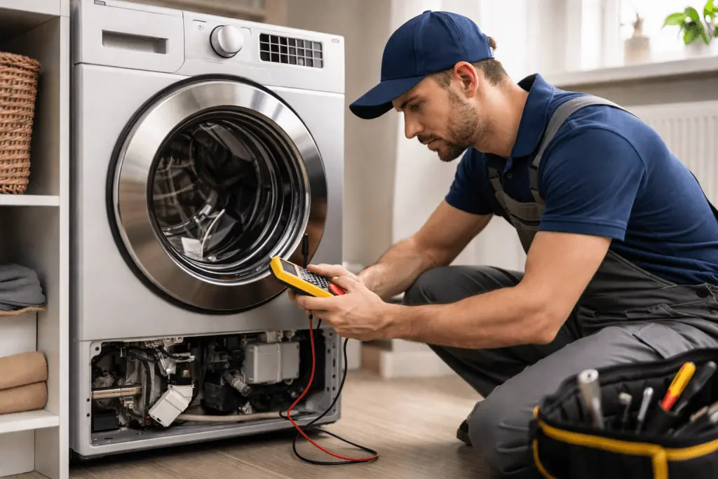 Gas range and washer at home, shown for appliance emergency repair safety steps