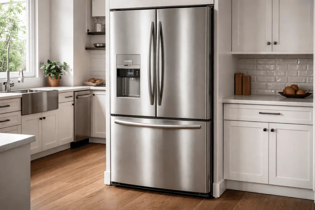 Refrigerator maintenance: cleaning the condenser coils behind the bottom grille of a fridge